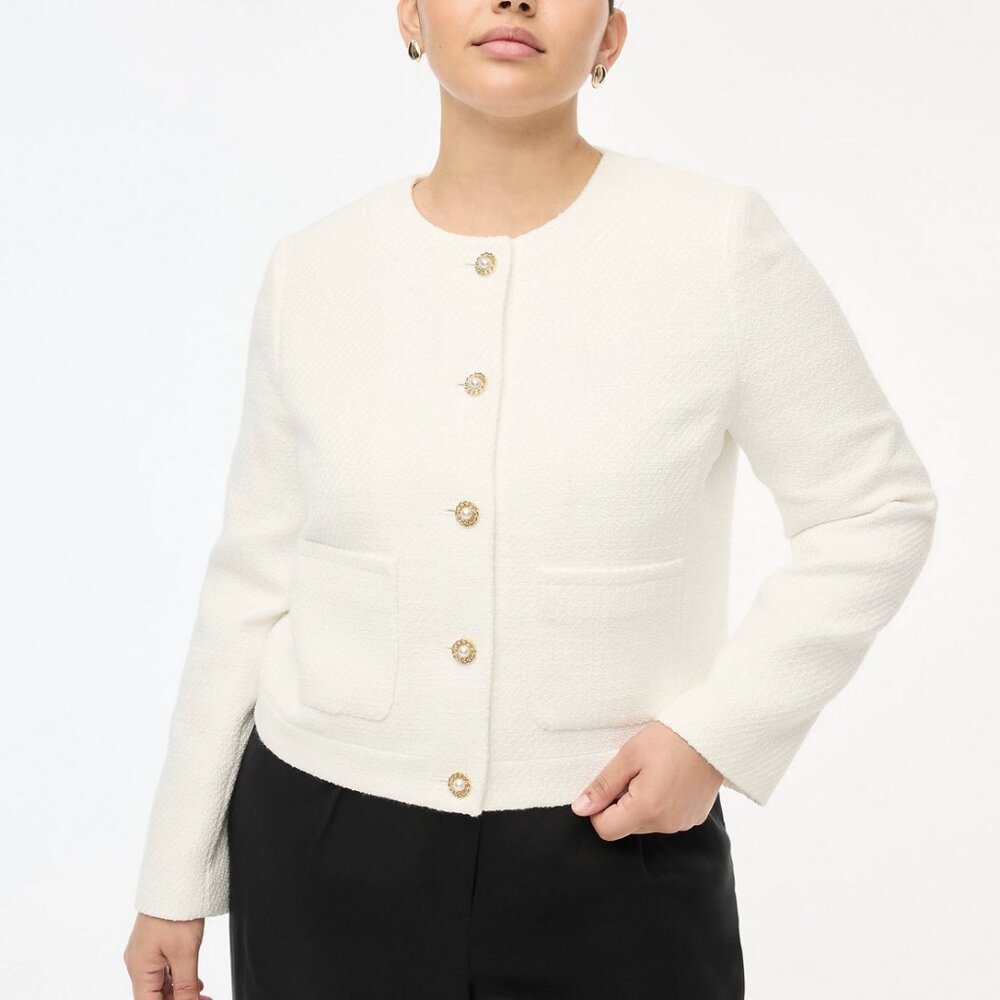 NWT J Crew Factory Tweed Lady Jacket - White / Ivory, Petite 6P